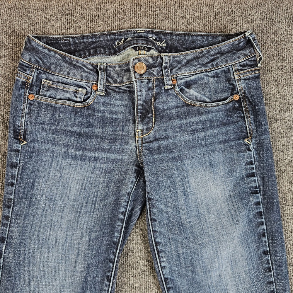 American Eagle Skinny Kick Jeans Women's 8 LONG Dark Wash Low Rise Stretch Denim - Picture 10 of 11